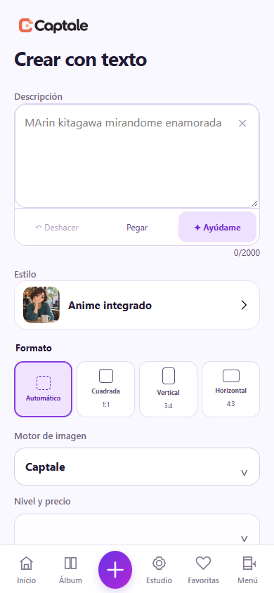 Captale: formulario de creación